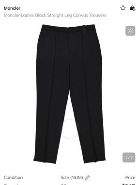 Moncler Ladies Black Straight Leg Canvas Trousers